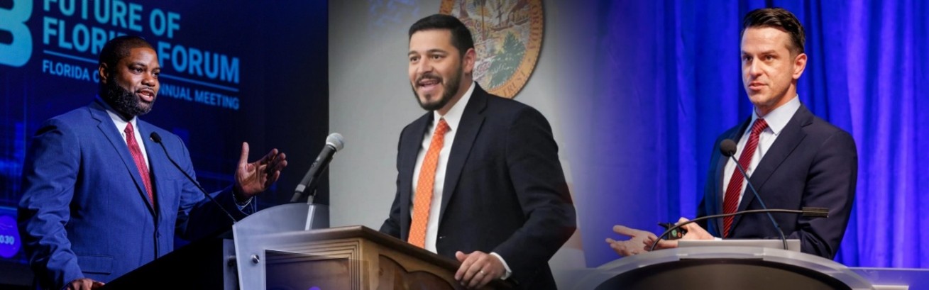 Florida Congressman Byron Donalds (left), Florida Dept. of Education Commissioner Stasi Kamoutsas (center), and U.S. Assistant Secretary of Labor Henry Mack